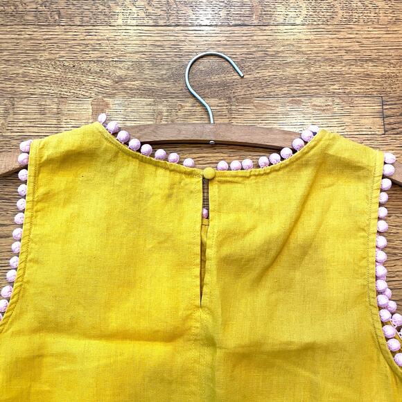 Boden Romaine Linen Pom-Pom Shift Dress Tuscan Sun Mustard Yellow Sz US 6 UK 10 - Picture 8 of 11